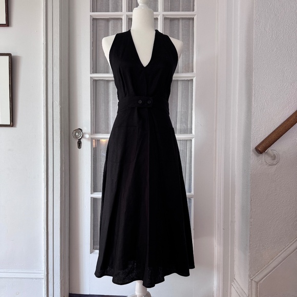 Behida Dolic Black Linen A-line Halter Midi Dress - Size Small - Picture 5 of 11
